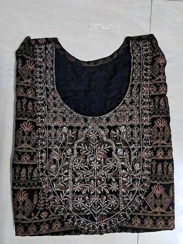 Zari Work Black Kurti Top