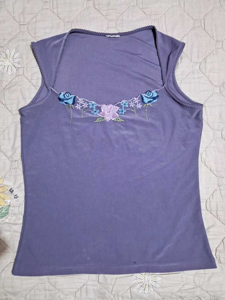 Floral Embroidered Lavender Tank Top