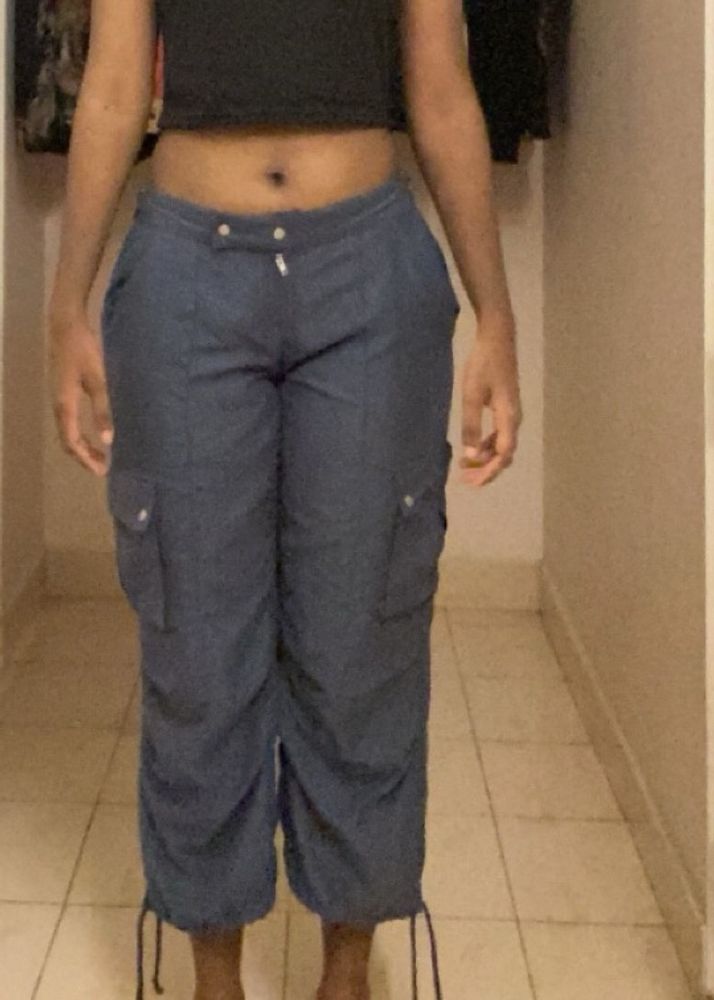 Grey Blue Cargo Polyster Pants