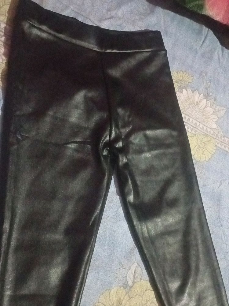 Black Leather Type Party Waer Pant