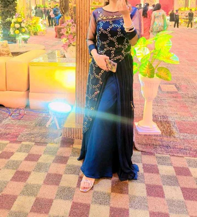 Elegant Navy Blue Ethnic Gown with plazzo