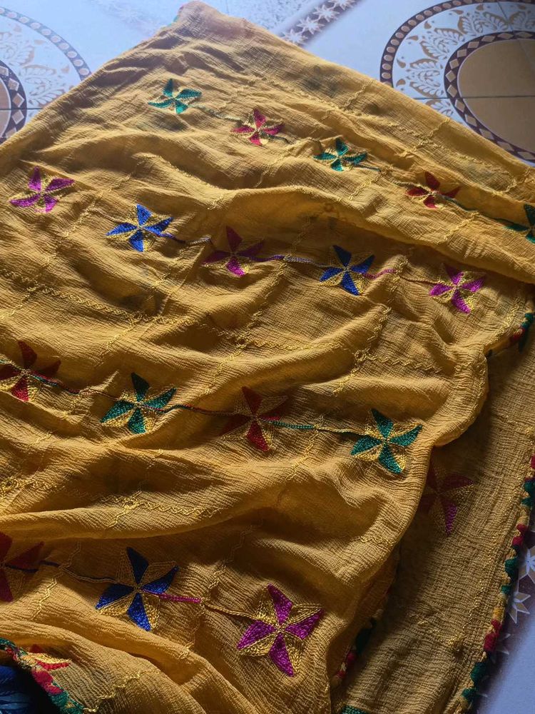 Embroidered Mustard Dupatta
