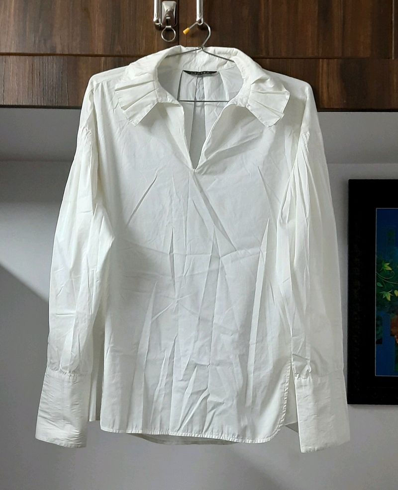 White Ruffled Collar Top