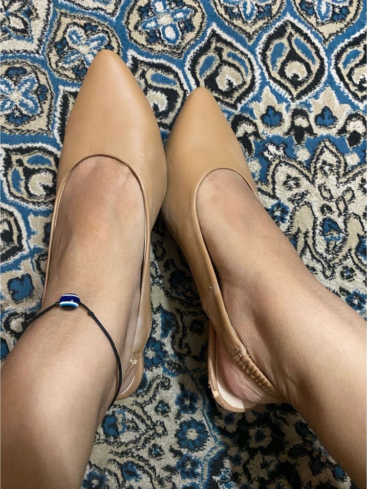 Nude Pointed-Toe Slingback Flats