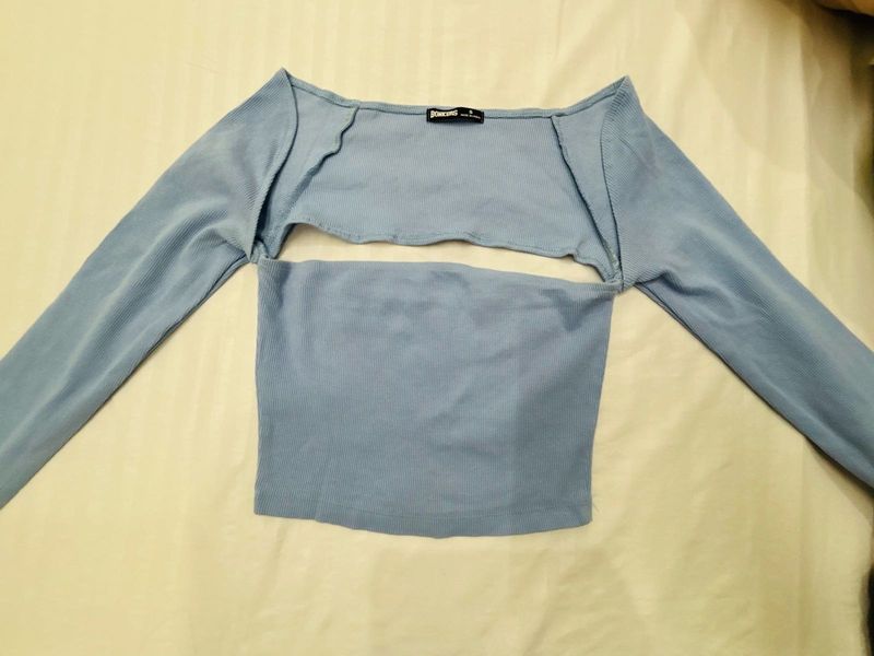 Cute Blue Crop Top Set