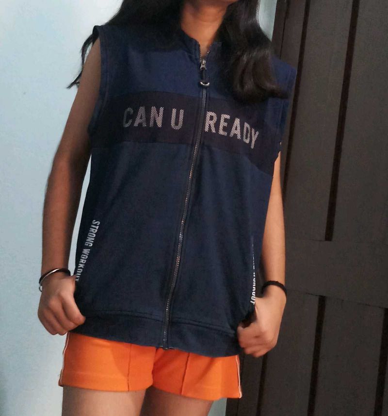 Navy blue Sleeveless Jacket