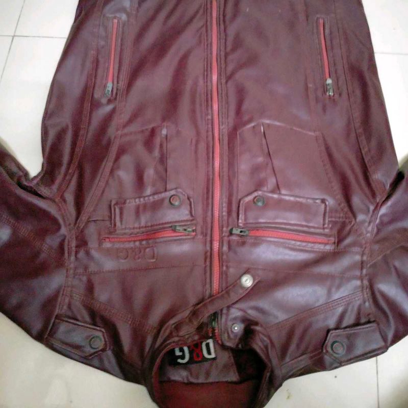 Maroon Leather Jacket In New Like Condition