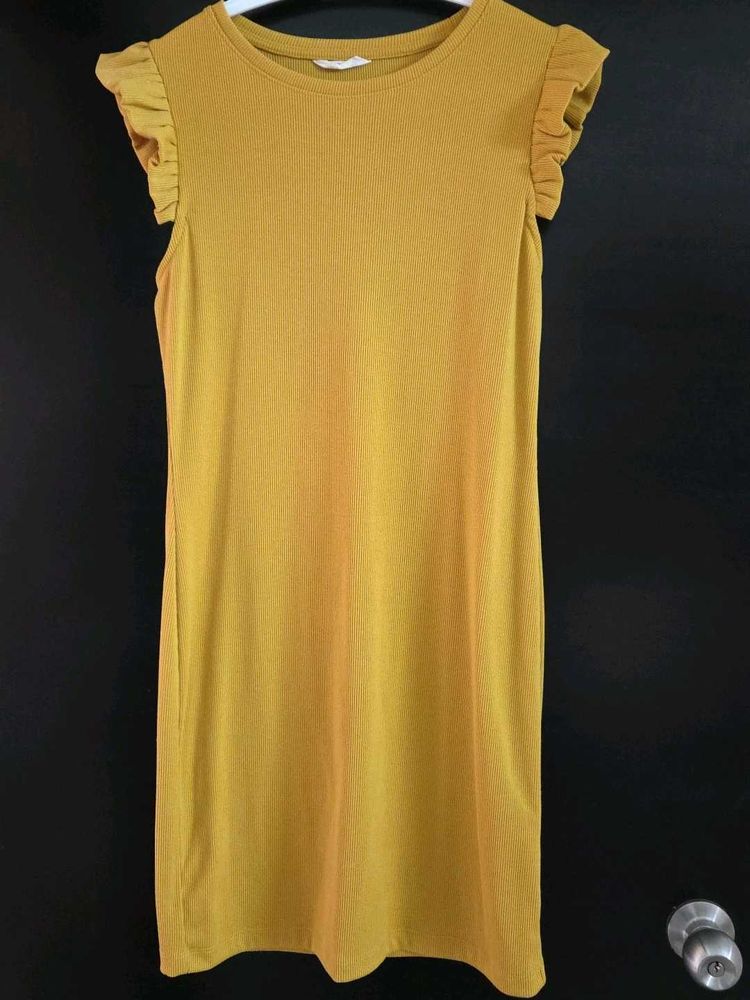 Mustard Ruffle Sleeve Dress