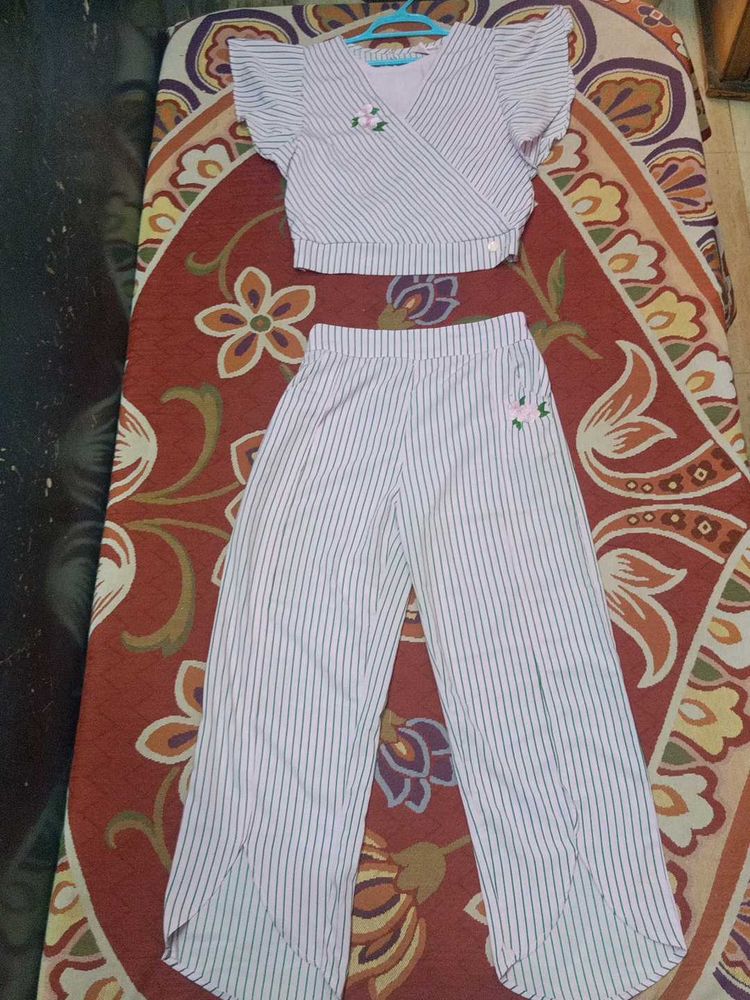 Striped Crop Top &amp; Wide Leg Pants Set