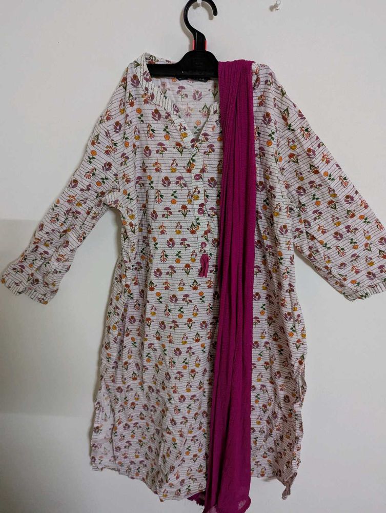 Floral Print Kurti with Dupatta