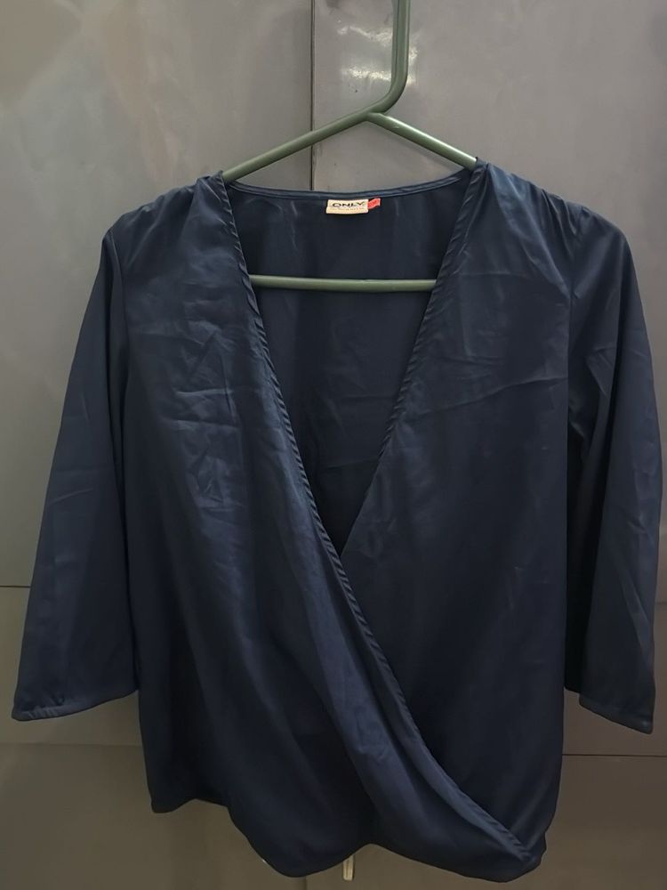 Navy Wrap Blouse