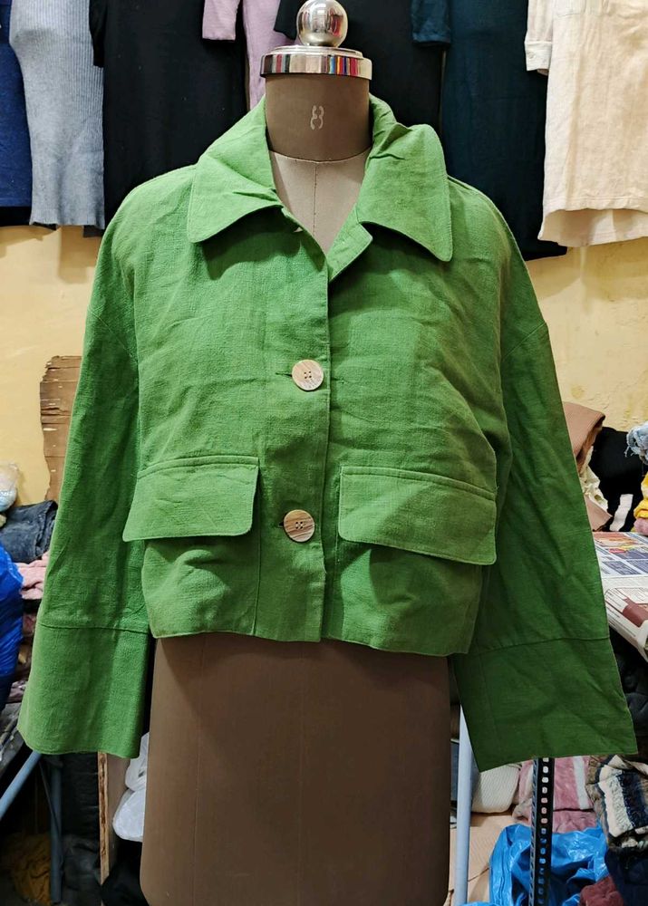 Green Boxy Cropped Jacket
