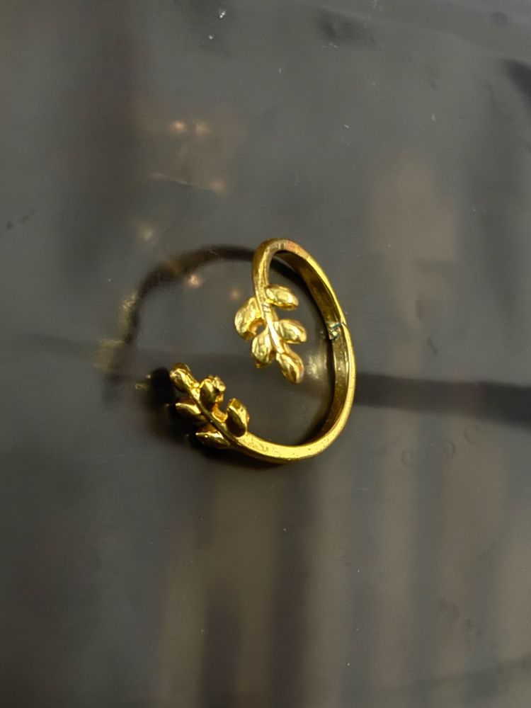 Leaf Design Gold 18kt Plated Ring&amp;RoseGold Earring