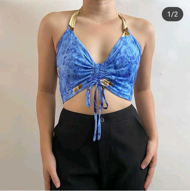 Blue Tie-Dye Halter Top