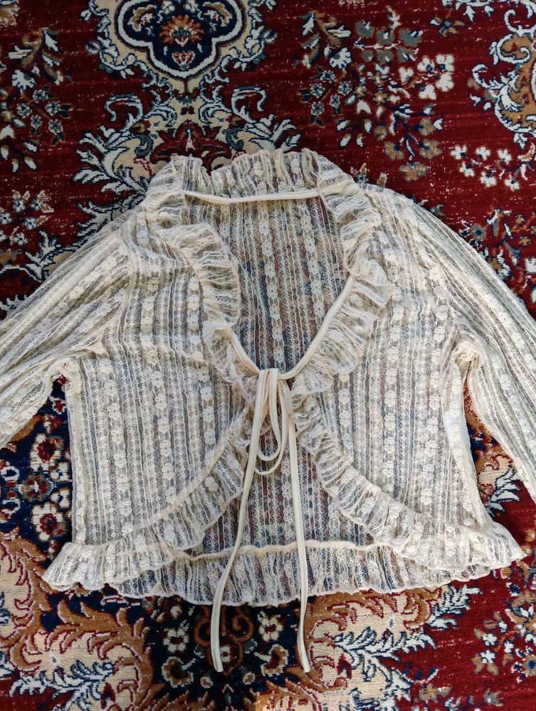 Lace Ruffle Tie Front Top / shrug