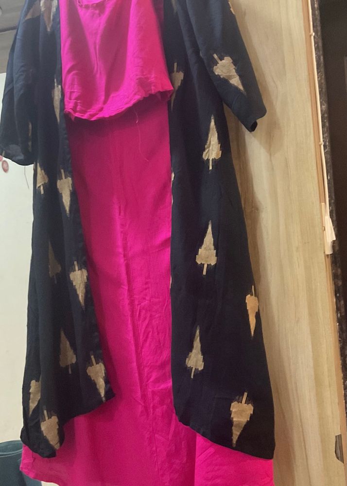 Pink &amp; Black Crop Skirt And Shrug