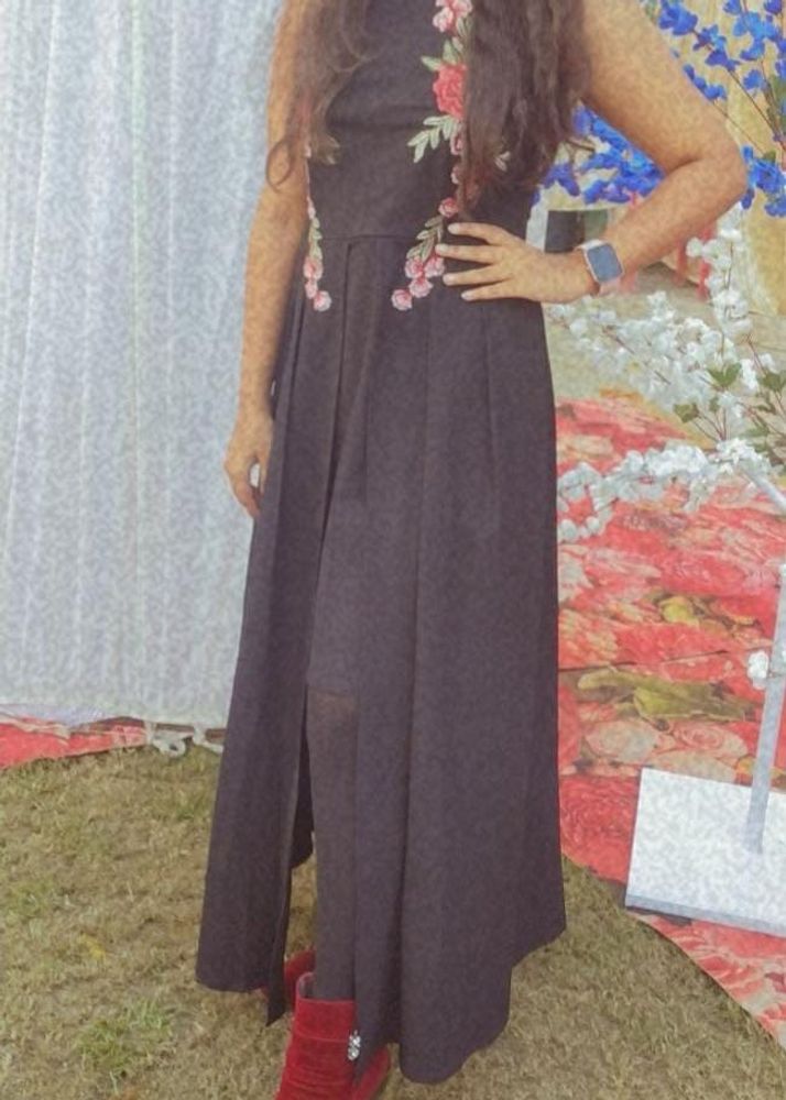 Floral Embroidered Black Maxi Dress