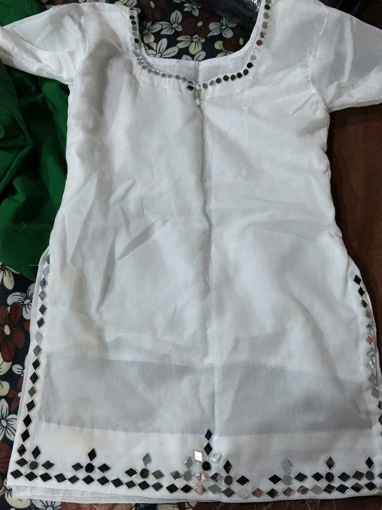 White Kurti with Mirror Work