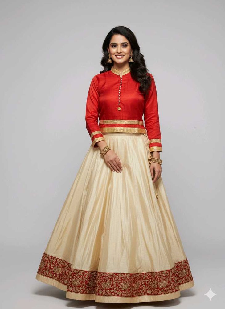 Red &amp; Beige Lehenga Choli with dupatta
