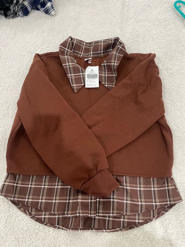 Brown Plaid Layered Top