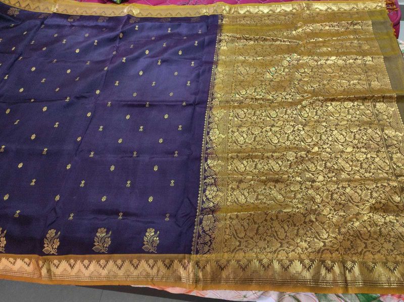 Purple &amp; Olive Green Kanchipuram Silk Saree