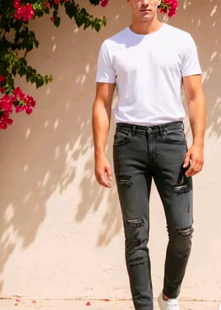 Brand New Shein Heavy Wash Mid Distressed Jeans