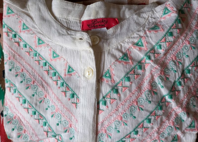 Beautiful  White Embroidery Rayon Top