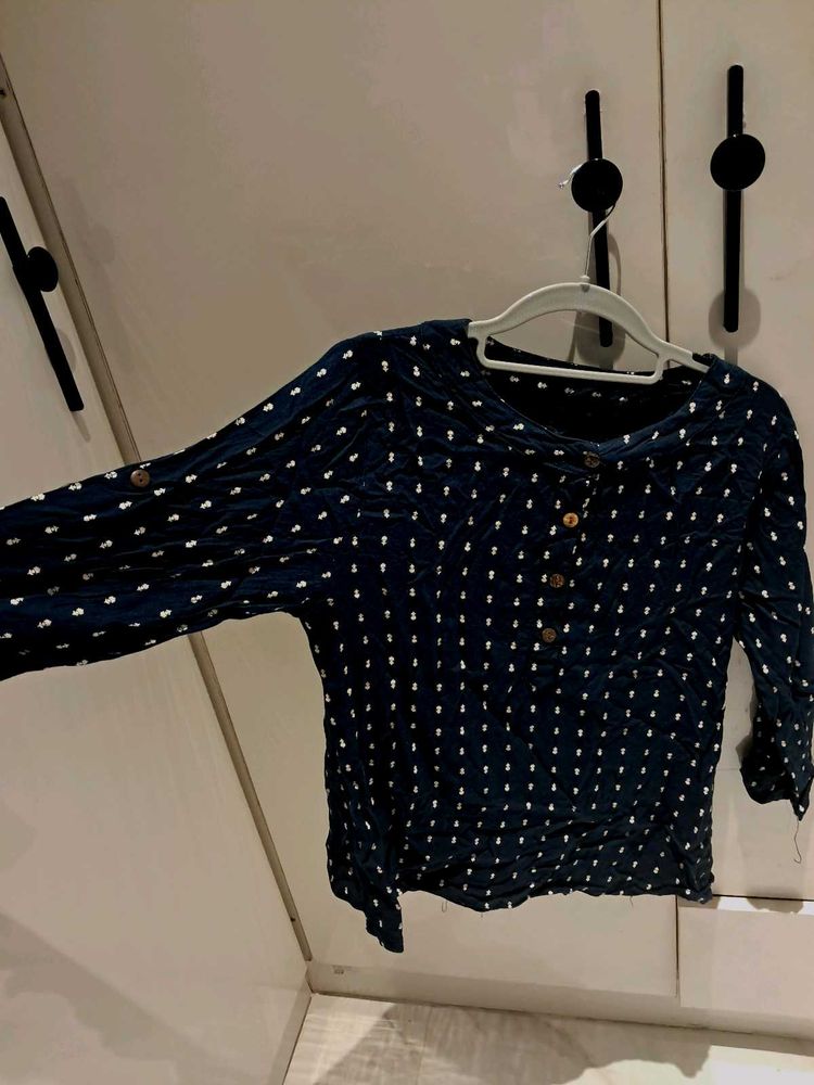 Navy Button-Down Top