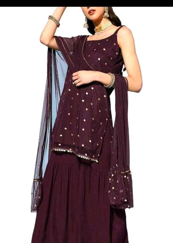 Wine coloured Sharara set