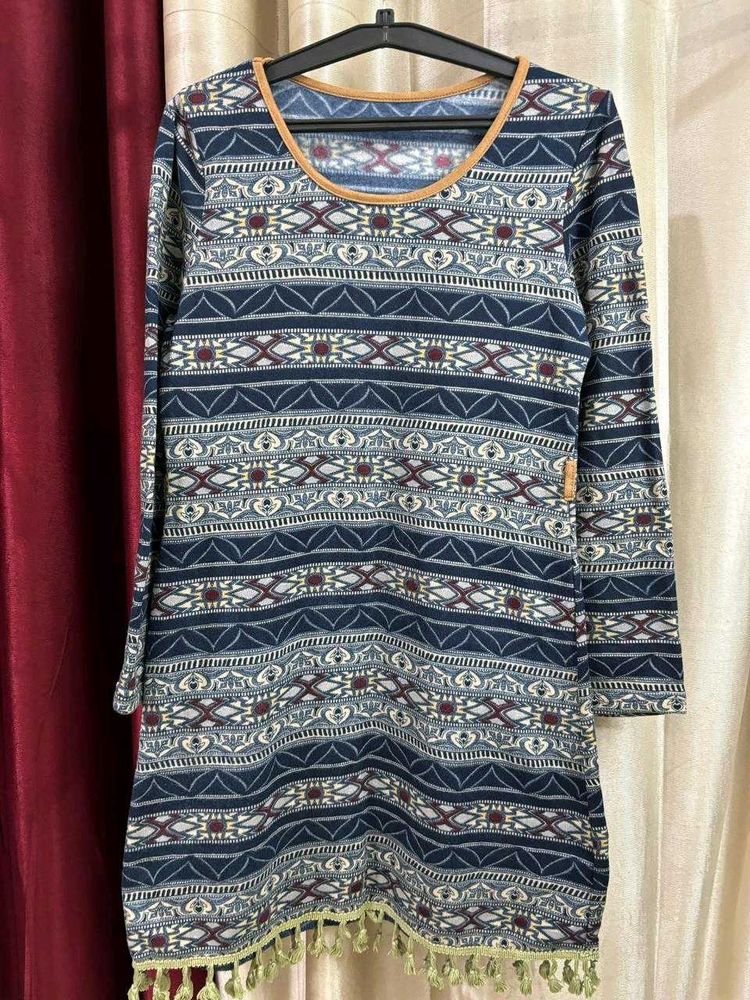 Patterned woolen Long Sleeve Dress