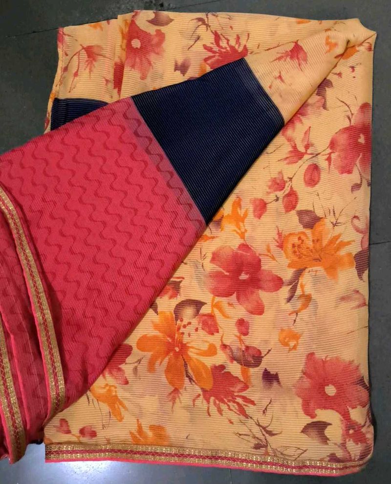 Floral Pink Yellow Saree 💕