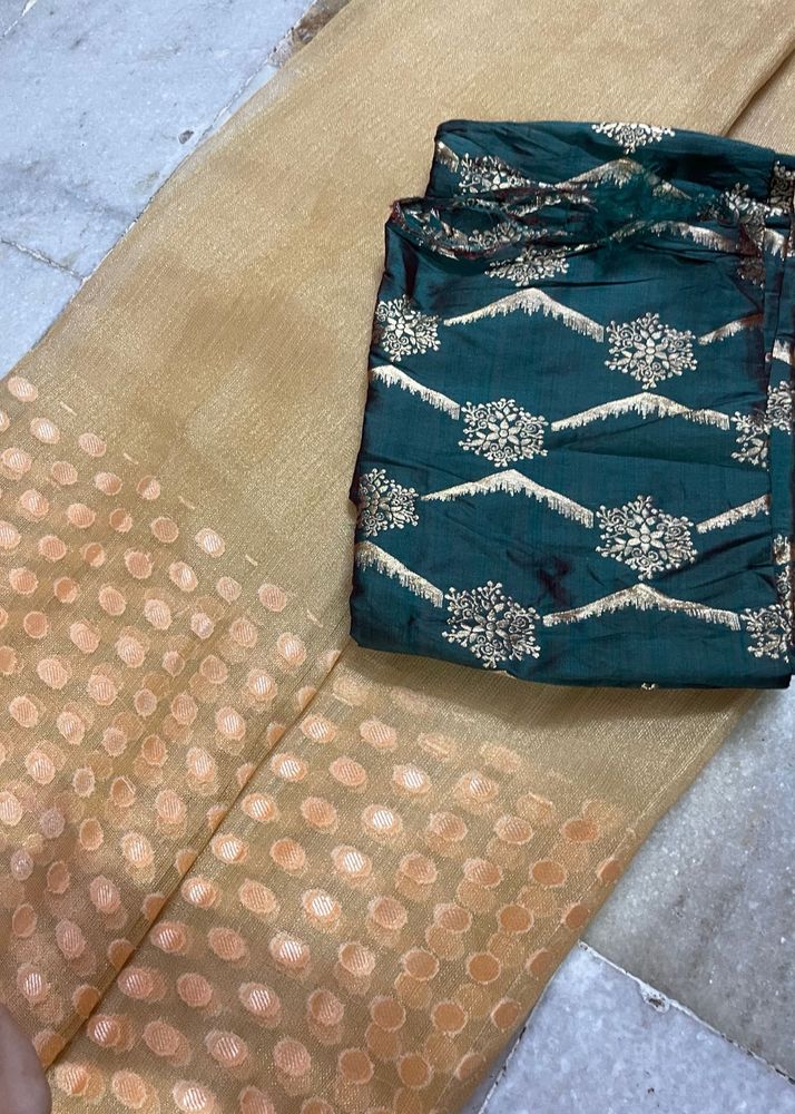 Tissue Orgenza Sareee And Banarasi Blouse 🥻