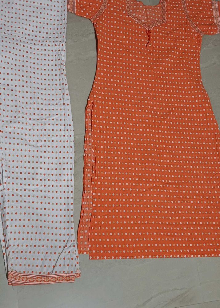 Orange Polka Dot Kurta Set
