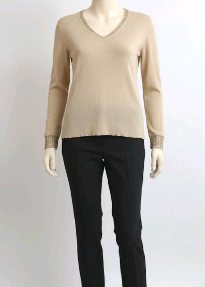 Beige V-Neck Knit Top