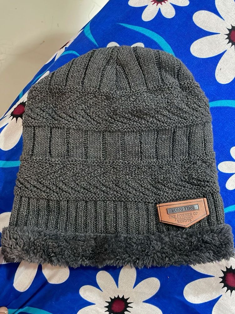 Gray Knitted Beanie Hat