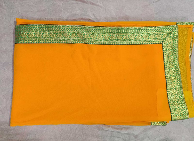 Chiffon Mustard Yellow Saree With Zari Border
