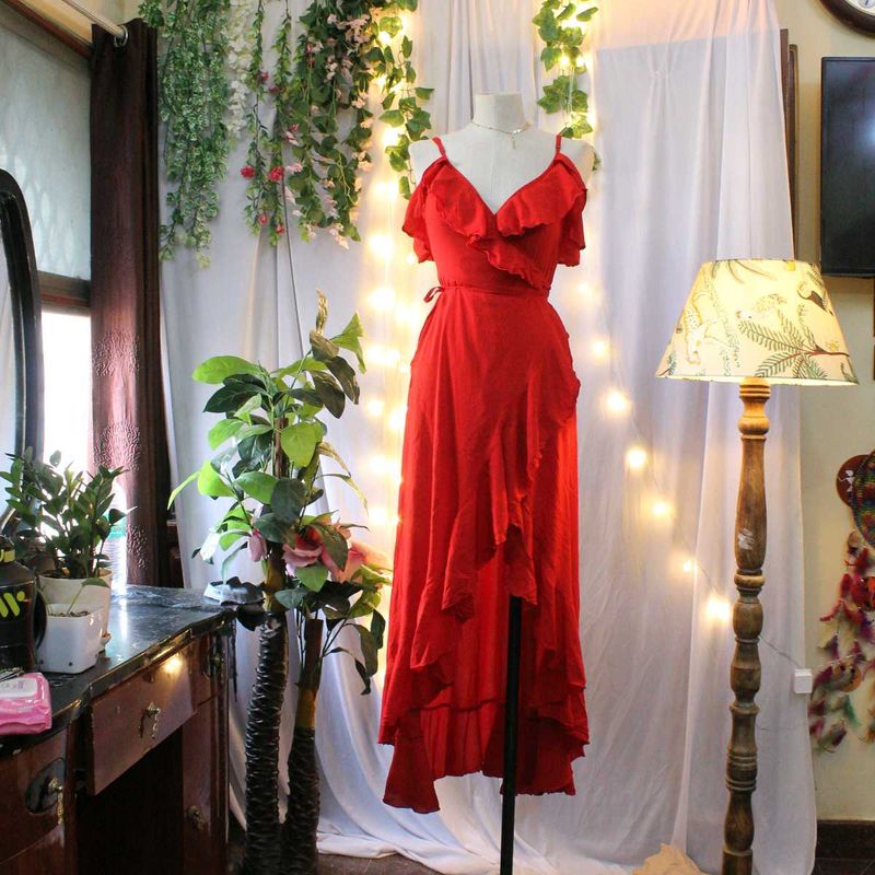 Red Ruffled Wrap Dress