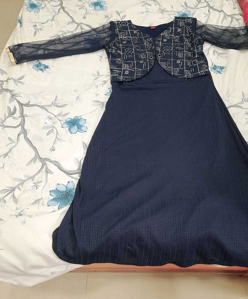 Stylish Navy Blue Dress with Shrug