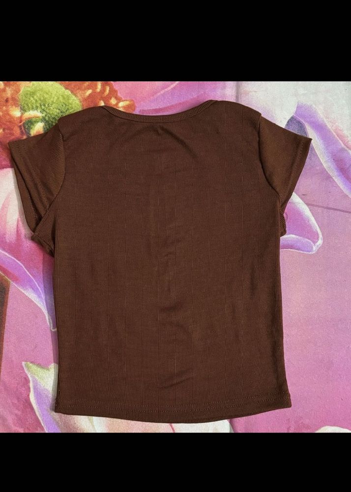 Brown Ribbed Knit Top