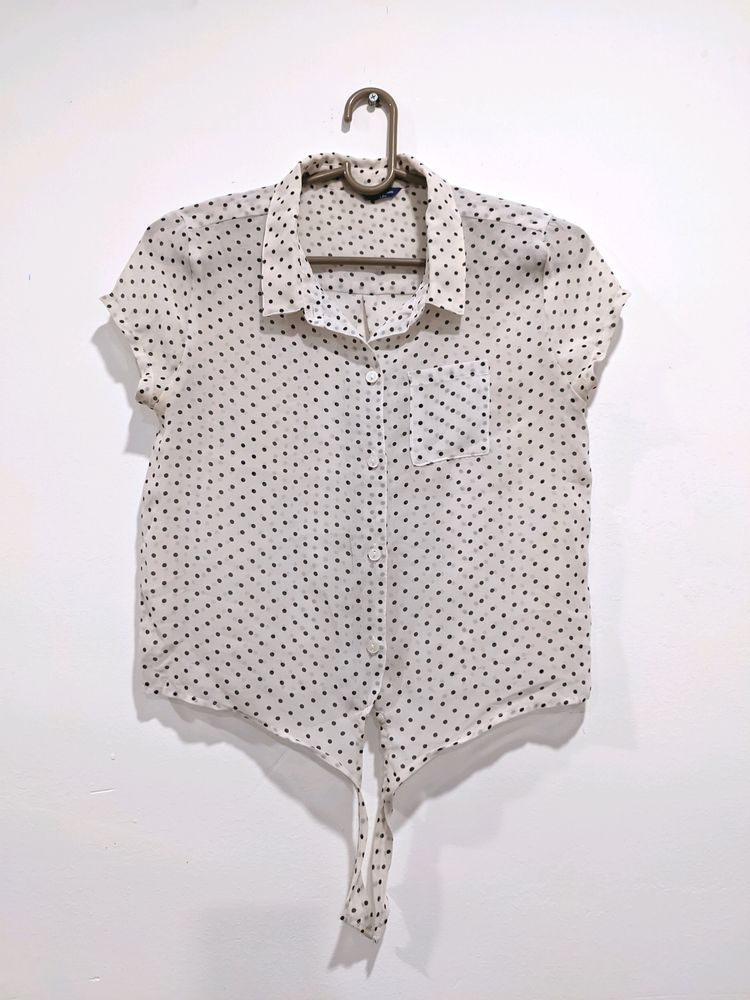White Polka Dot Crop Shirt