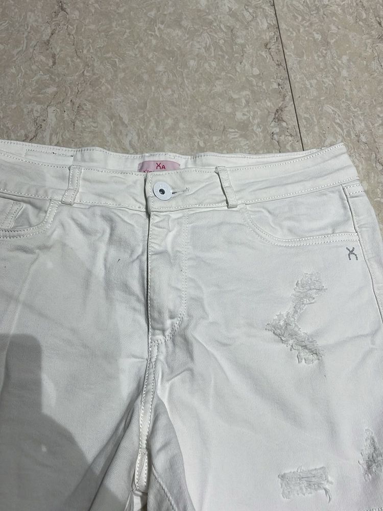 XA White Distressed Denim Shorts