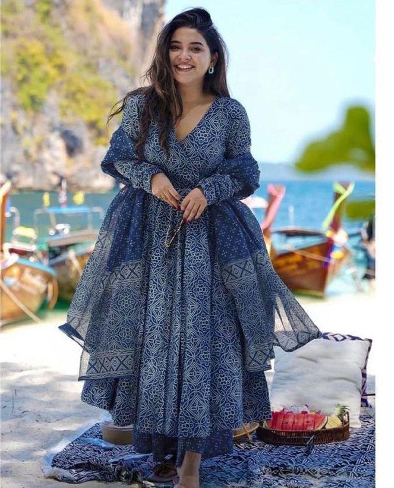 Blue Printed Maxi Dress