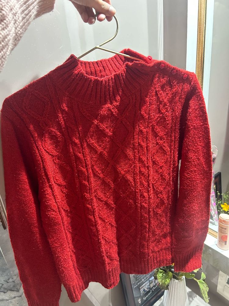Red Knit Pullover Sweater