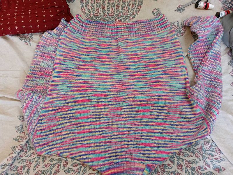 Multicolored Puff Sleeve Sweater