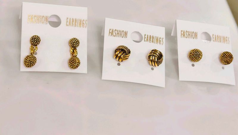 Fashion Earrings - Gold Tone - Combo of 3
