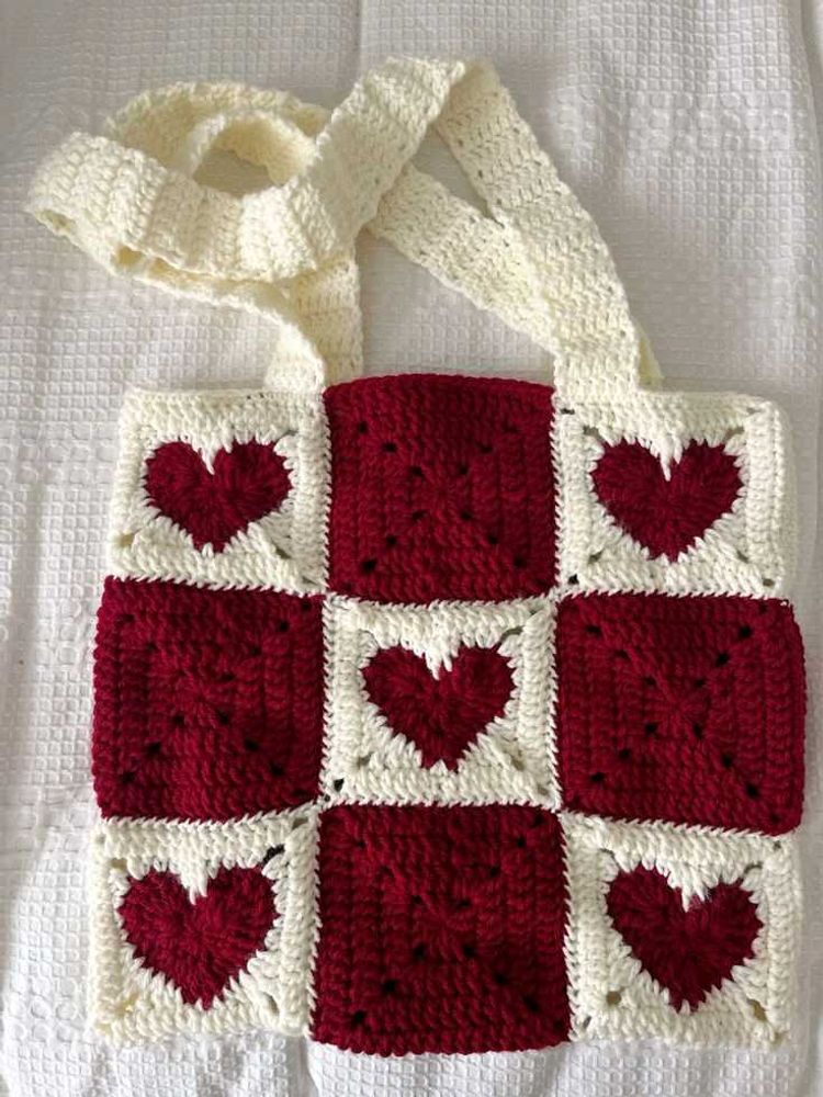 Heart Crochet Granny Square Tote