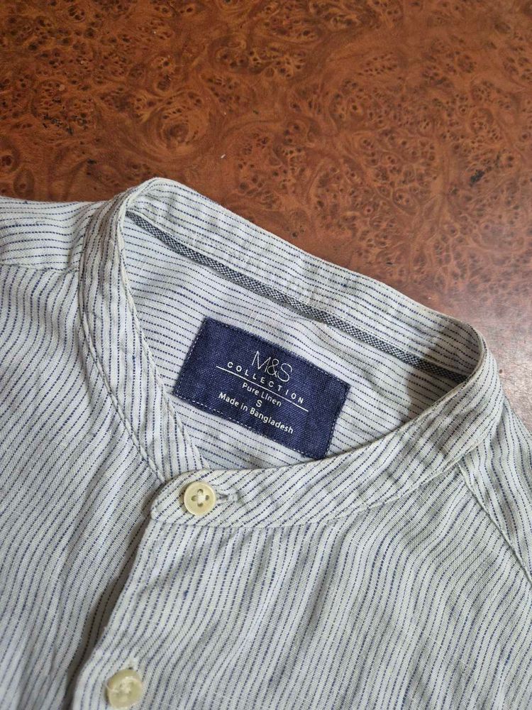 M&amp;S Pure Linen Striped Shirt Small