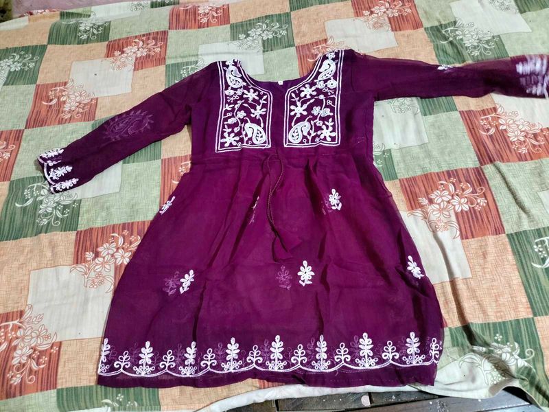 Purple Embroidered Tunic Top