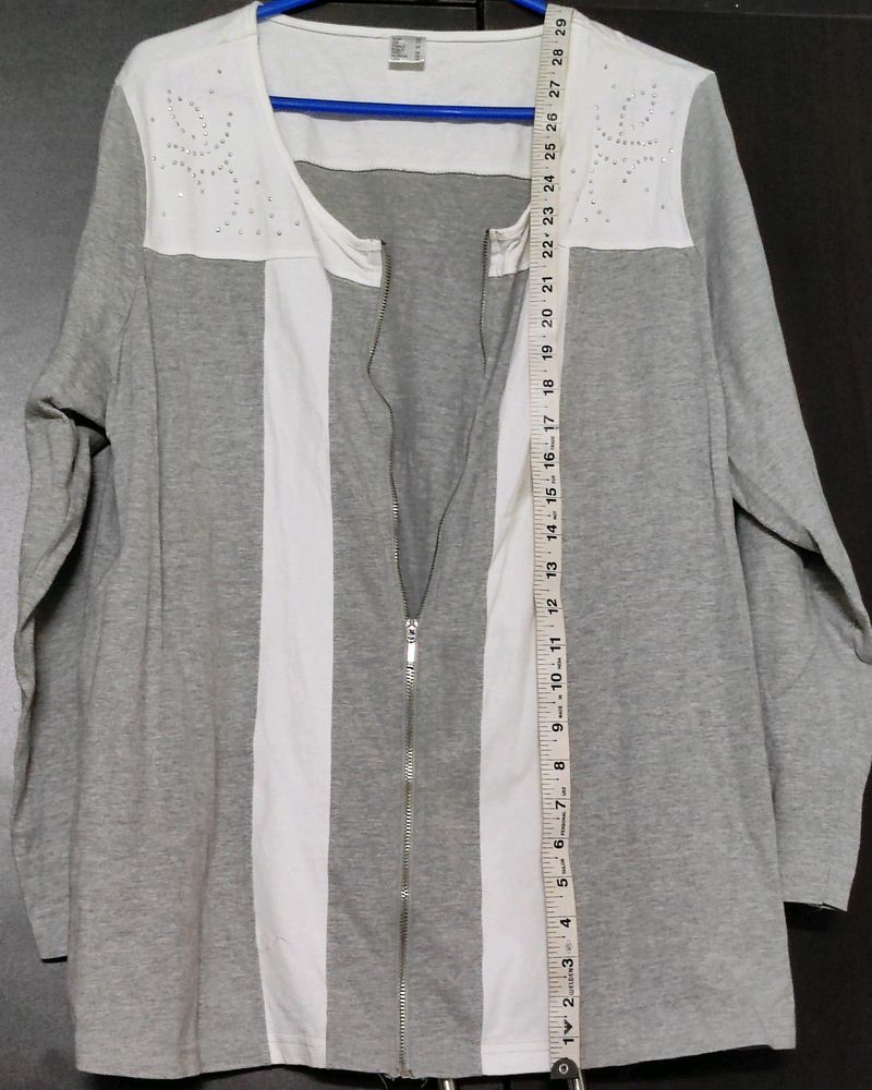 *Flat 50 Off* Grey White Shrug/light Cotton Jacket