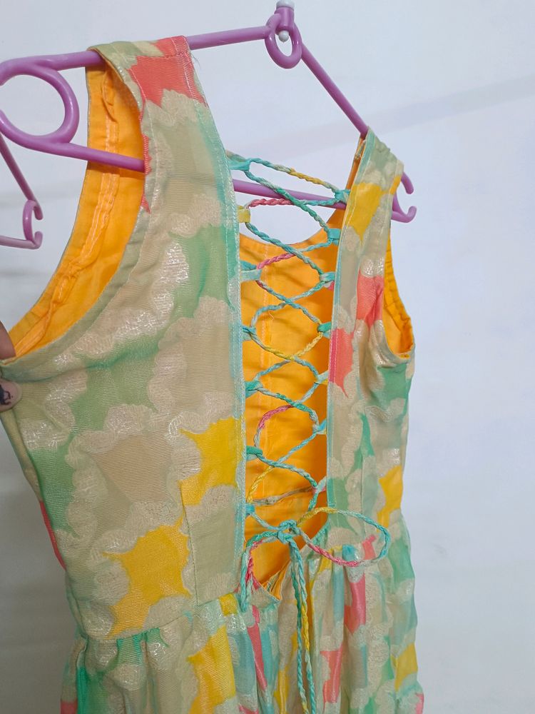 Colorful Lace-Up Back Dress